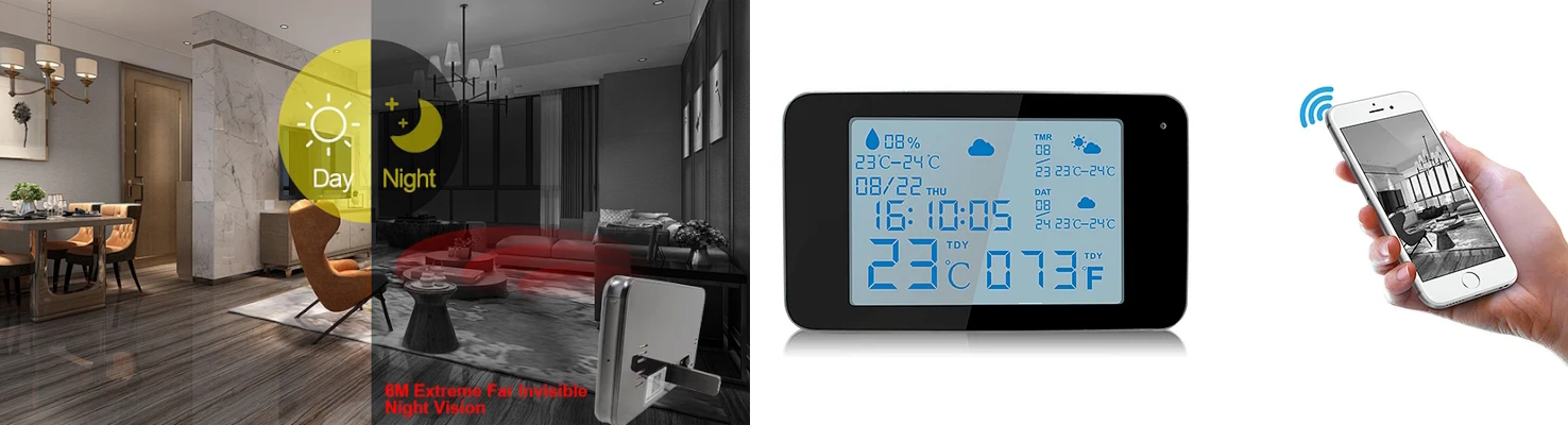 מצלמה בלוח תצוגה שעון ומזג אוויר